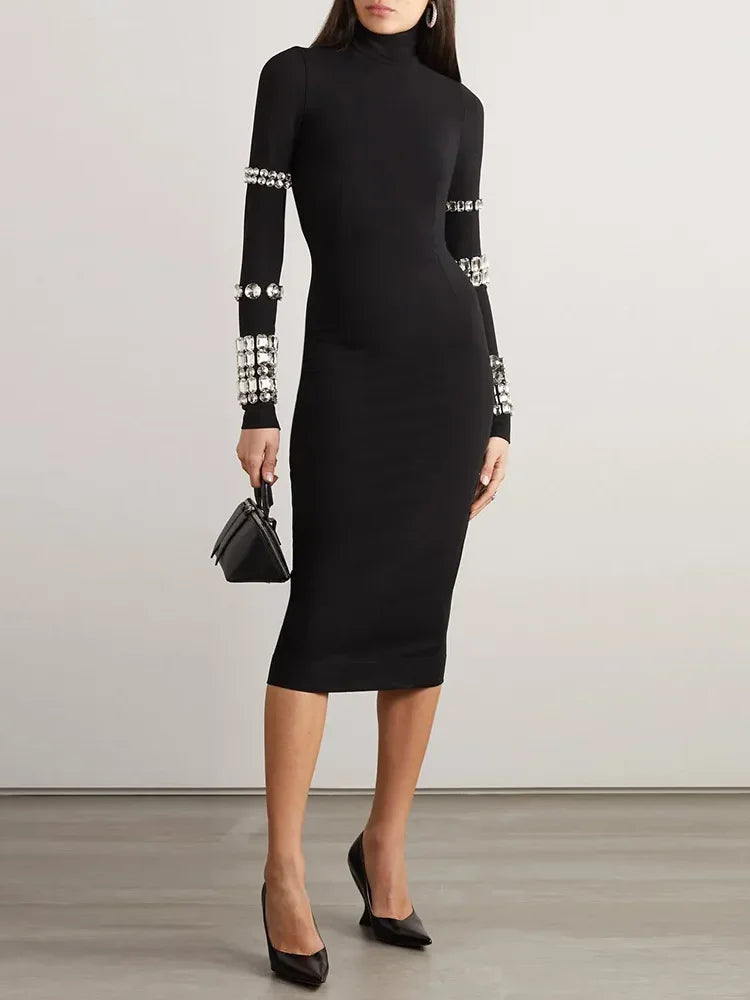Lightweight Clothes DressBetty - 2024 Luxurious Long Sleeve Diamond Black Evening Bodycon Dress Lightweight Clothes DressBetty - 2024 Luxurious Long Sleeve Diamond Black Evening Bodycon Dress
