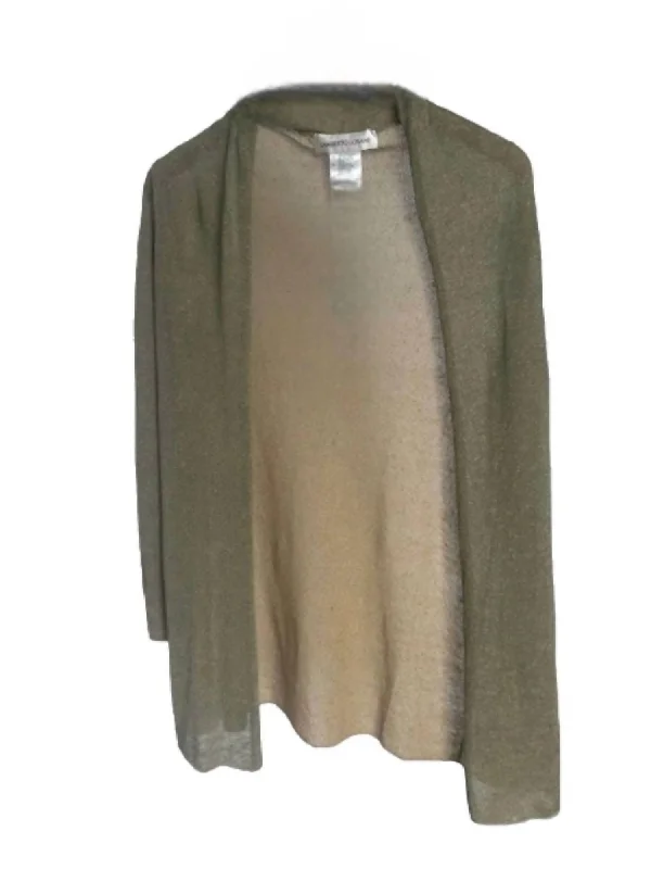 Long Sleeve Open Cardigan In Wood Sage+Gold