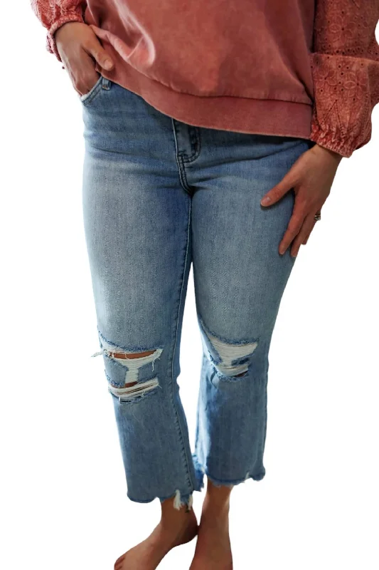 Audrey High Rise Crop Flare Denim Jeans In Light Wash