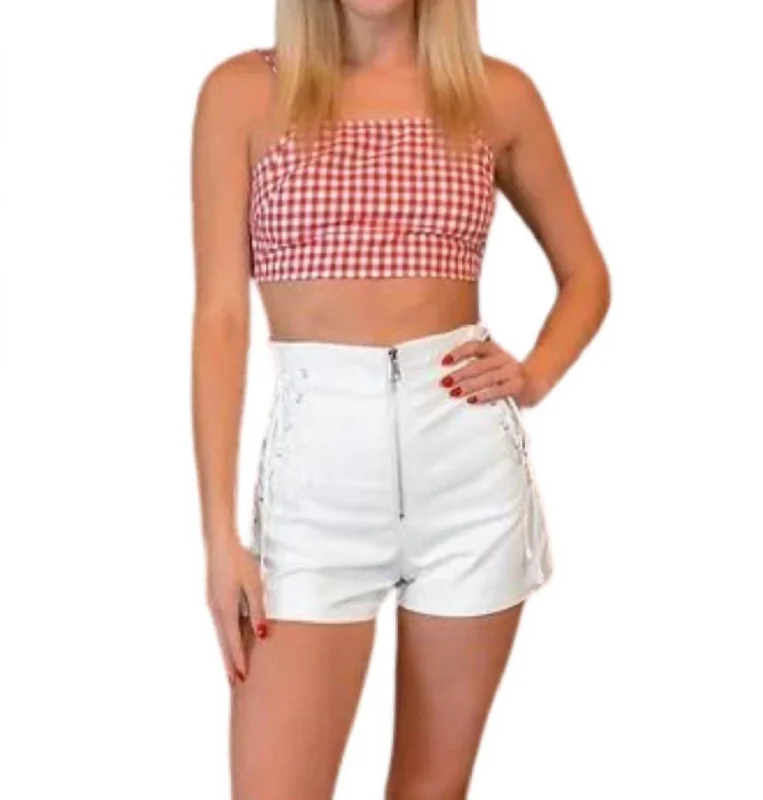 Faux Leather Lace Up Shorts In White