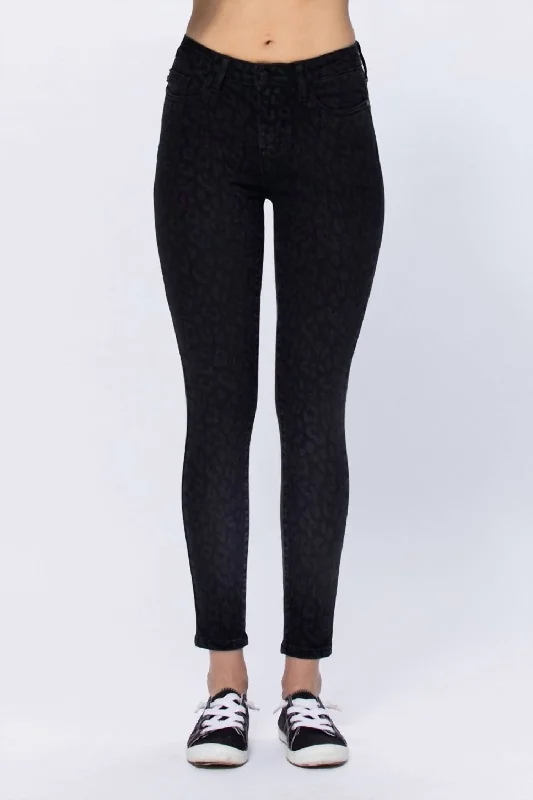 Leopard Denim Jeans In Matte Black