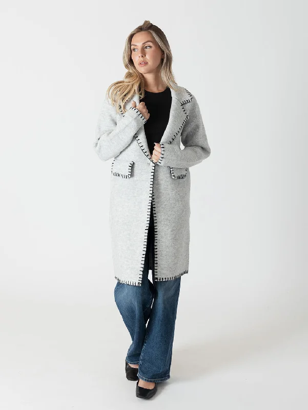 Fiona Whip Stitch Tailored Knit Coat - Light Grey