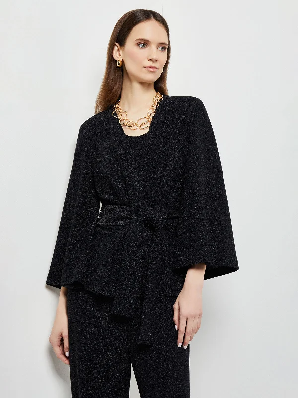 Sparkle Tie-Waist Bell Sleeve Woven Jacket