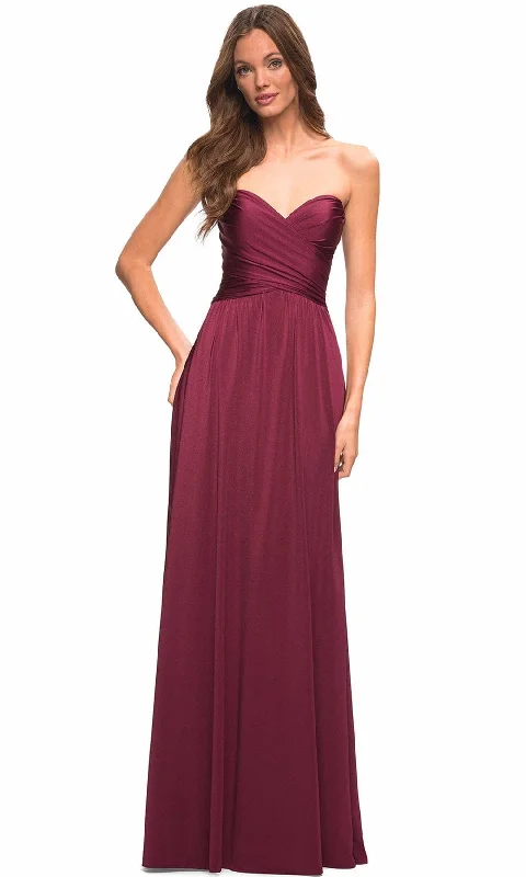 La Femme 30700 - Cross Bodice Gown With Slit