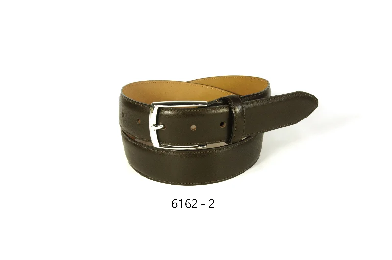 Leather Belt with top stitch 6162-2 Dark Brown