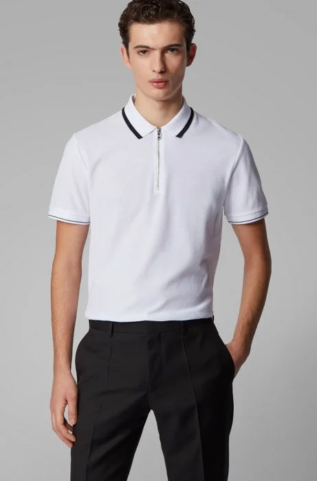 Zip-neck polo shirt in honeycomb cotton Polston 15 - 50424143 WHITE